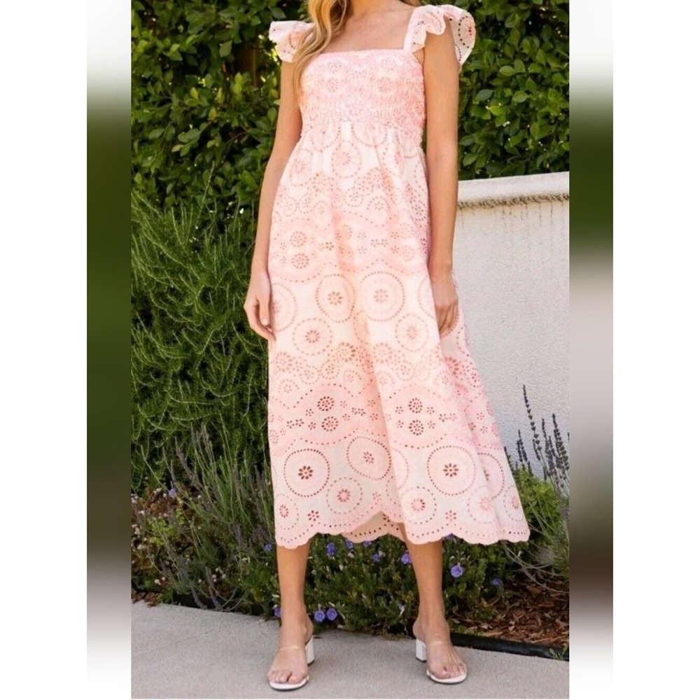 Sunday Up Charleston Midi Eyelet Dress Women's Large Cottage Core Summer Resort